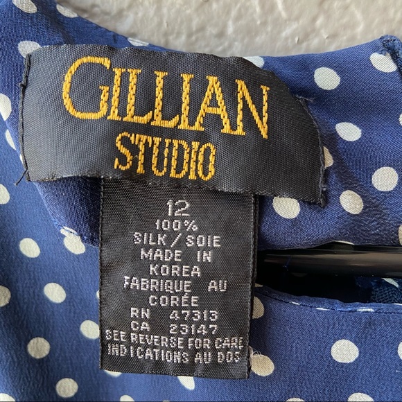 Vintage 80’s Silk Polka Dot Dress | Navy Blue and White | Vintage Size 12 - Picture 7 of 9